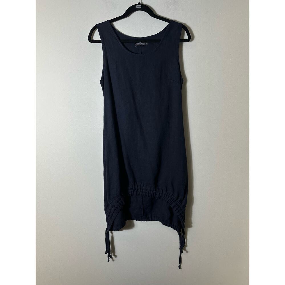 Muza Navy Blue Linen Sheath Dress with Ruffled Bottom Sz S